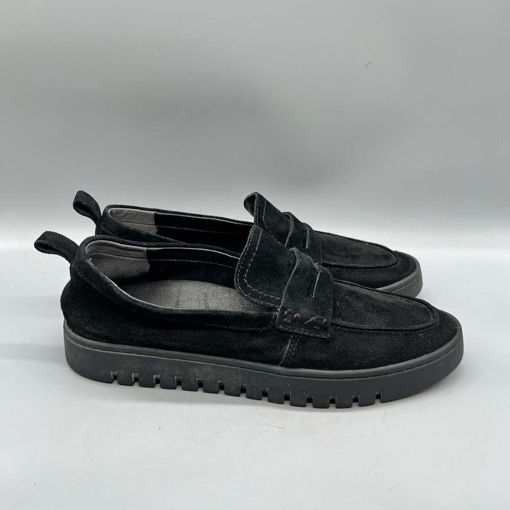 Vionic Shoes Womens 9 Black Suede Uptown Slip On Penny Loafers Platform Lug Sole
